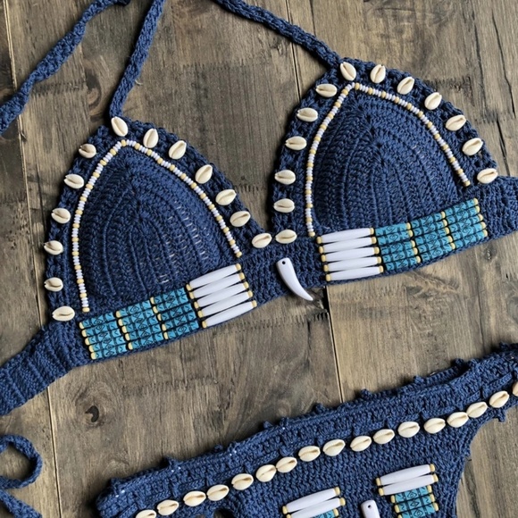 MACRAME BOHO BEADED BRAIDED BIKINI - Picture 3 of 5